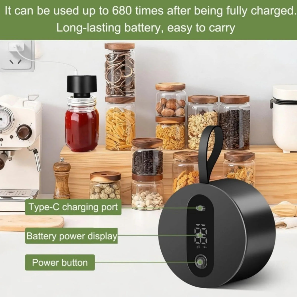 Cordless Wide-Mouth Mason Jar Vacuum Sealer