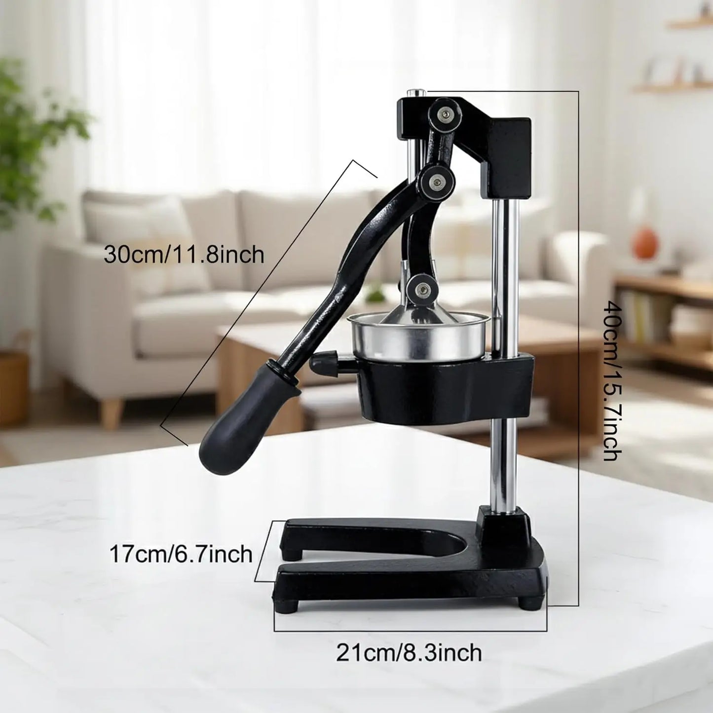 SAEIV Cast Iron Manual Juicer Lemon Squeezer Heavy Duty 304 Stainless Steel Fruit Press Professional Citrus Juicer Cold Press Design For Lemon Orange Lime Grapefruit Pomelo Dimension 17x21x40cm Black