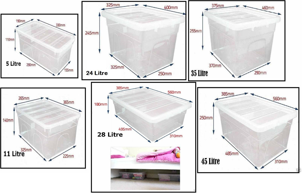 Clear Plastic Storage Box Boxes with Lids UK BRITISH MADE Home Office Stackable