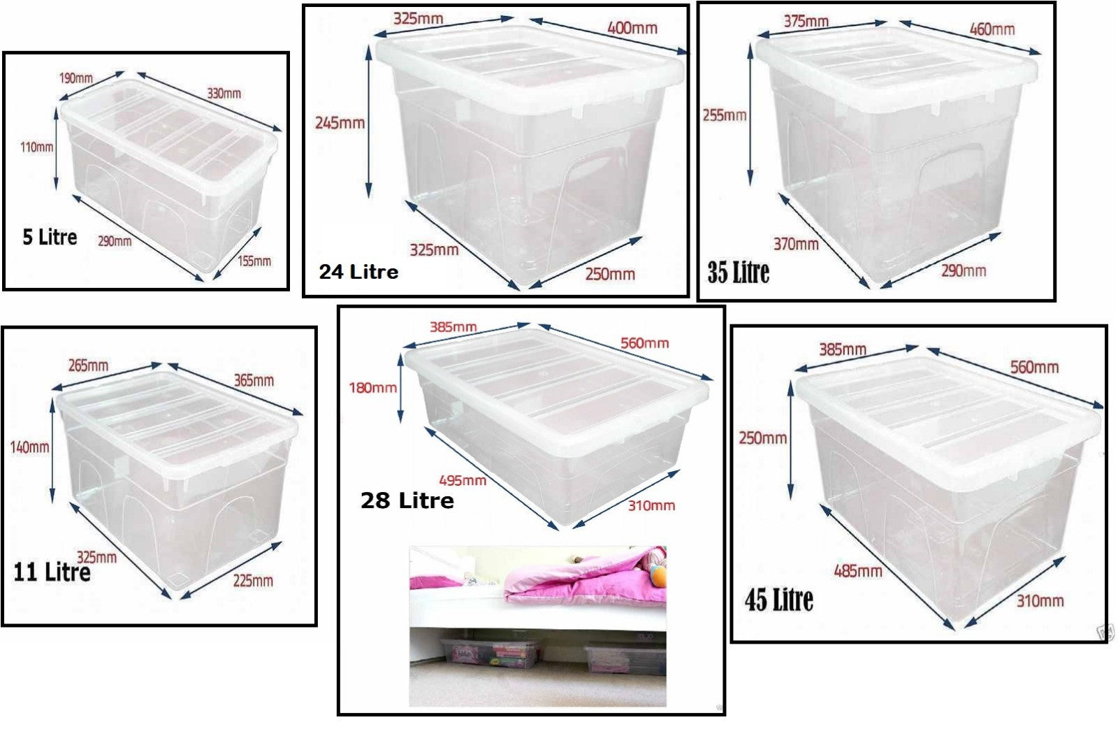Clear Plastic Storage Box Boxes with Lids UK BRITISH MADE Home Office Stackable