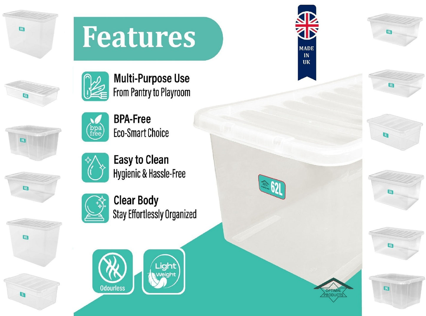 Clear Plastic Storage Box Boxes with Lids UK BRITISH MADE Home Office Stackable