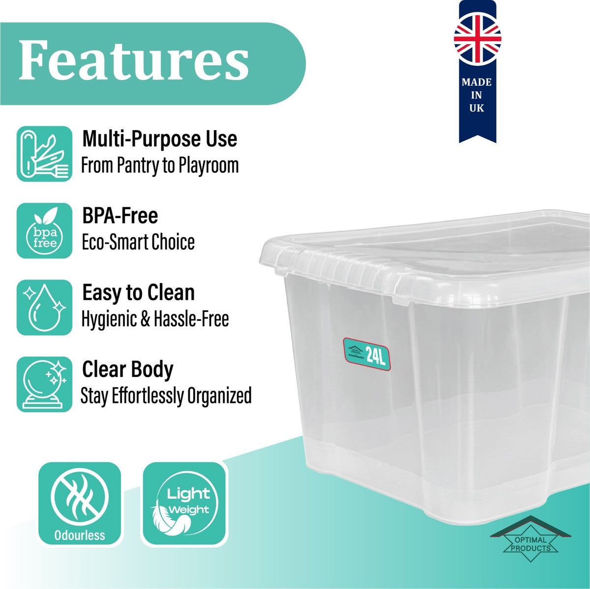 Clear Plastic Storage Box Boxes with Lids UK BRITISH MADE Home Office Stackable