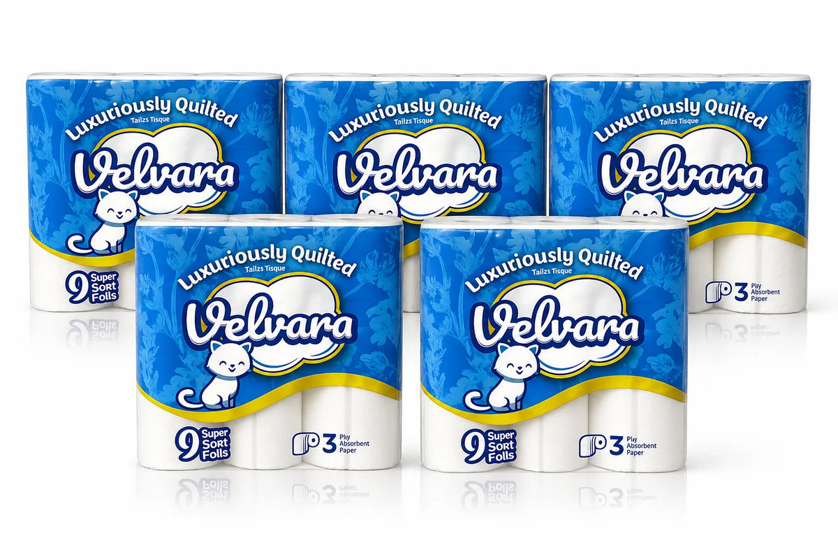 Velvara Luxury 3-Ply Toilet Roll, 45 Rolls (5 Packs x 9)