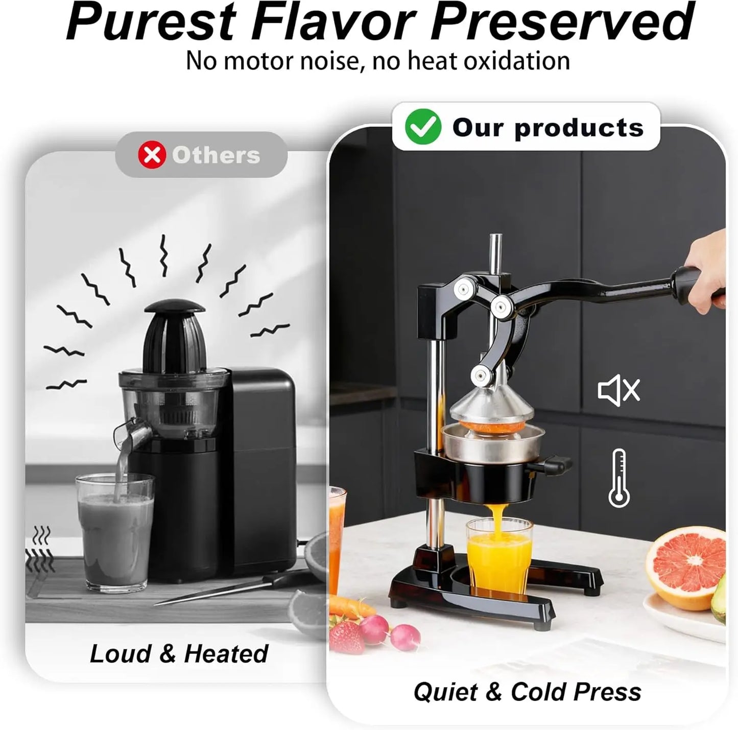 SAEIV Cast Iron Manual Juicer Lemon Squeezer Heavy Duty 304 Stainless Steel Fruit Press Professional Citrus Juicer Cold Press Design For Lemon Orange Lime Grapefruit Pomelo Dimension 17x21x40cm Black