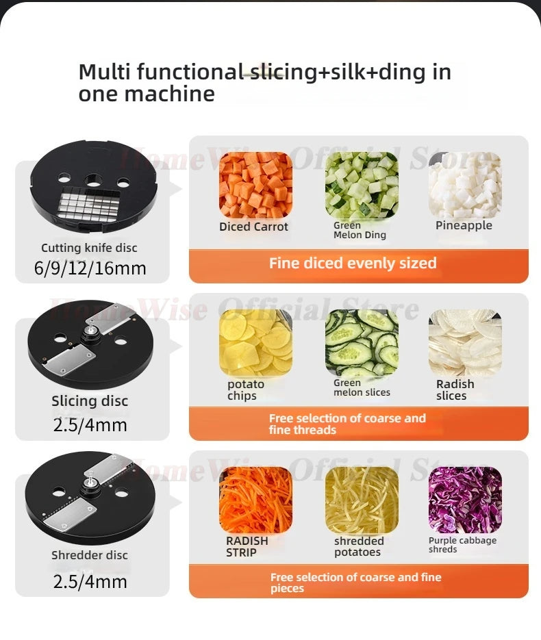 HomeWise K8700 Multi-function Vegetable Cutter Fruit Slicer Shredder Cube Cutter Food Processor Oblique and Straight Feed Port