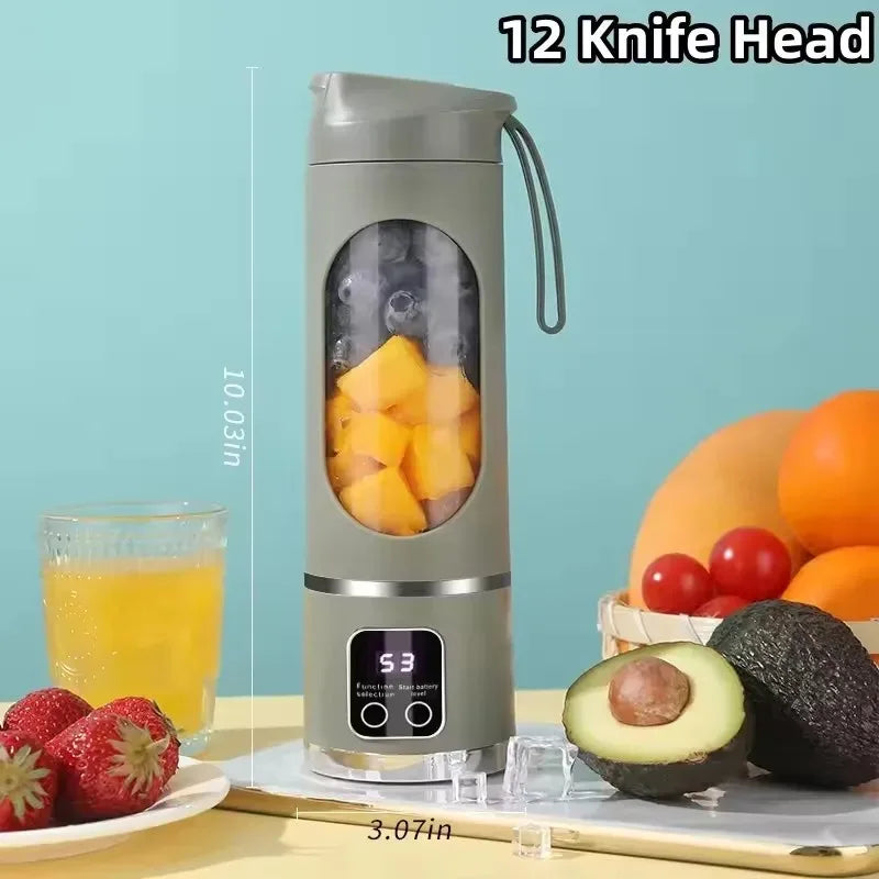 Household Charging MINI Crushed Ice Electric Juicer Powerful Motor 450ML Large Capacity Digital Display Juice Cup