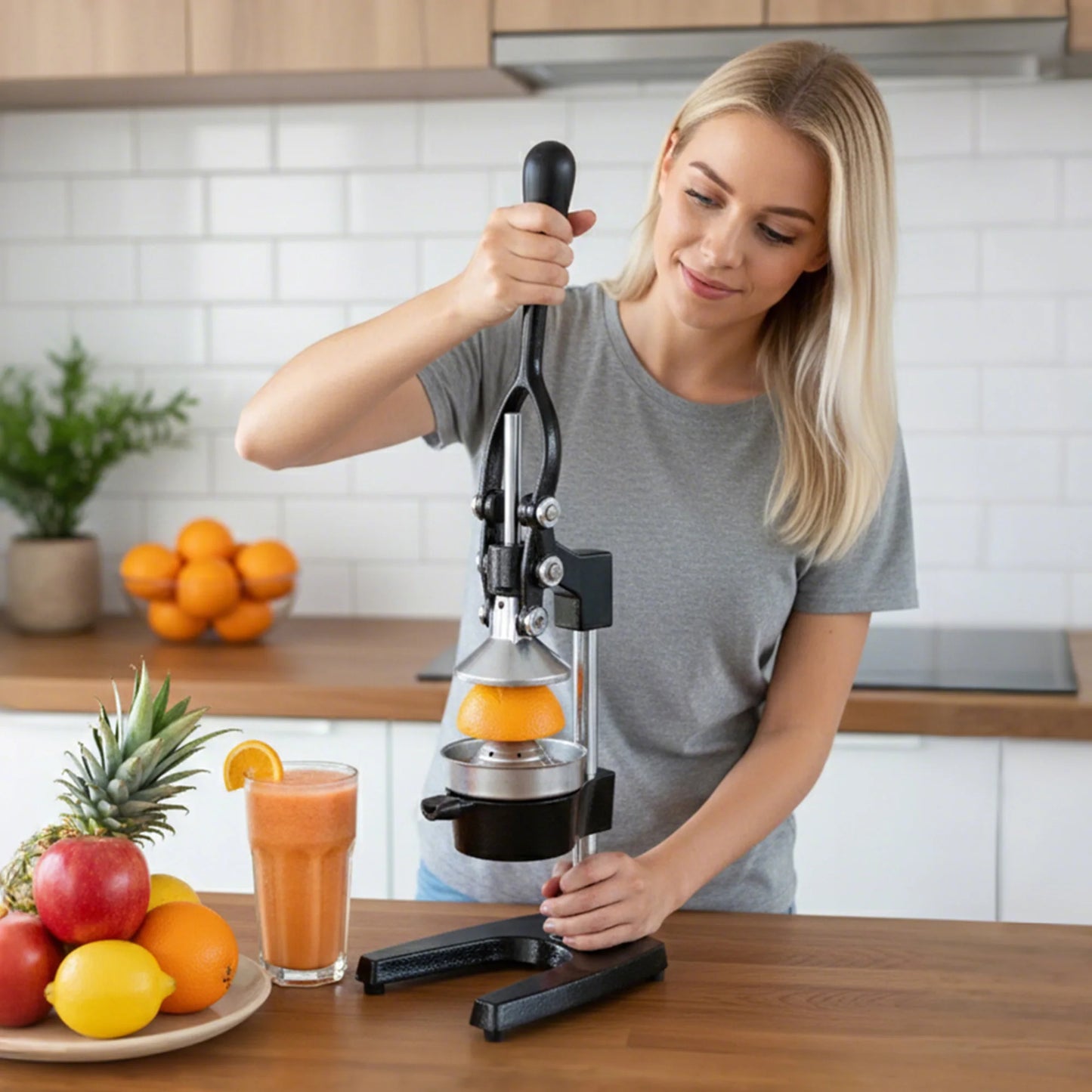 SAEIV Cast Iron Manual Juicer Lemon Squeezer Heavy Duty 304 Stainless Steel Fruit Press Professional Citrus Juicer Cold Press Design For Lemon Orange Lime Grapefruit Pomelo Dimension 17x21x40cm Black