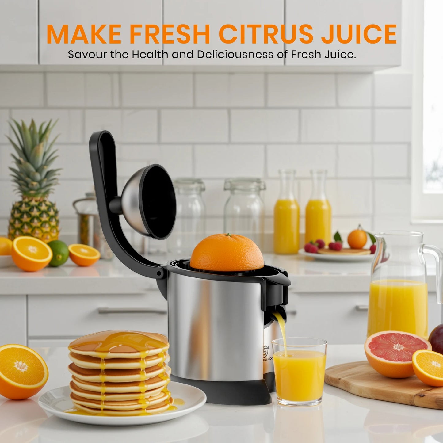 SUPERLEX Electric Citrus Juicer 60W Stainless Steel Orange Squeezer, Lever Press Juicer Machine with 2 Size Juicing Cones, Anti-Drip Spout, Easy Clean for Orange Lemon Lime Grapefruit Citrus Fruits