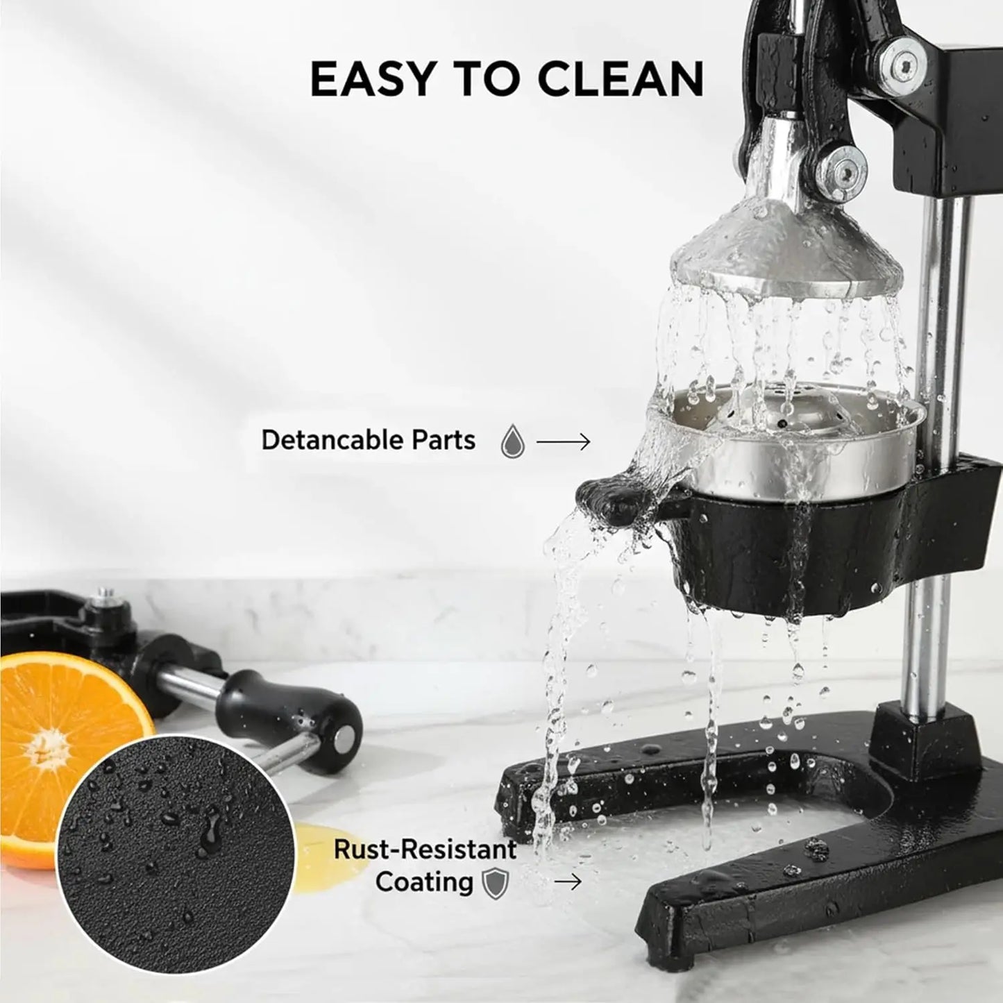 SAEIV Cast Iron Manual Juicer Lemon Squeezer Heavy Duty 304 Stainless Steel Fruit Press Professional Citrus Juicer Cold Press Design For Lemon Orange Lime Grapefruit Pomelo Dimension 17x21x40cm Black