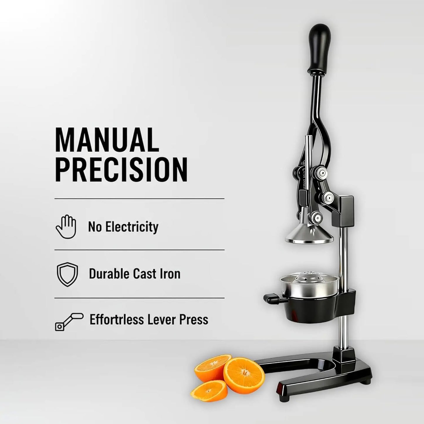 SAEIV Cast Iron Manual Juicer Lemon Squeezer Heavy Duty 304 Stainless Steel Fruit Press Professional Citrus Juicer Cold Press Design For Lemon Orange Lime Grapefruit Pomelo Dimension 17x21x40cm Black