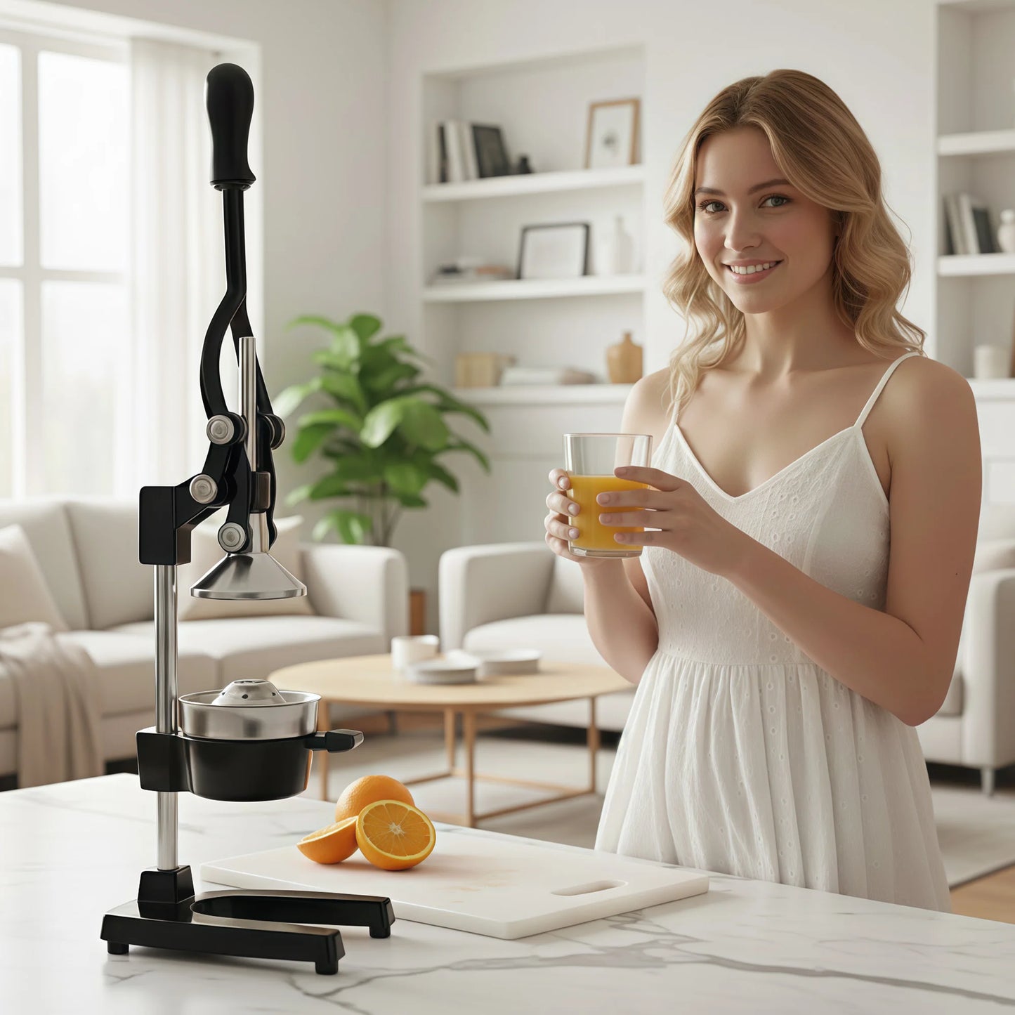 SAEIV Cast Iron Manual Juicer Lemon Squeezer Heavy Duty 304 Stainless Steel Fruit Press Professional Citrus Juicer Cold Press Design For Lemon Orange Lime Grapefruit Pomelo Dimension 17x21x40cm Black