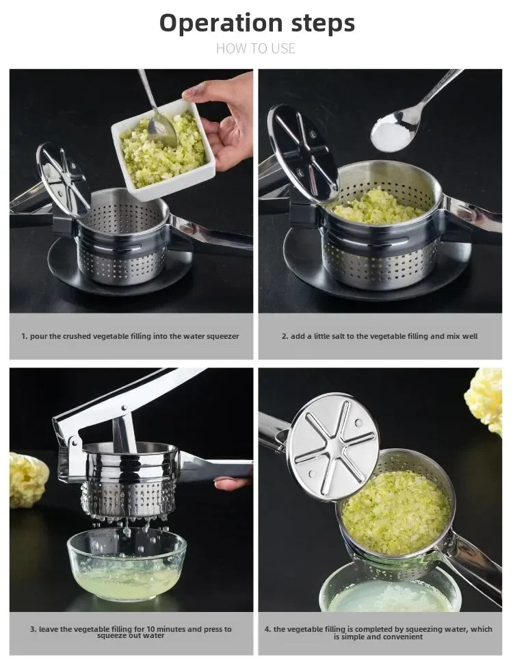 Stainless Steel Manual Vegetable Water Extractor - Efficient Kitchen Tool for Dehydration, Dumpling Filling & Home Cooking