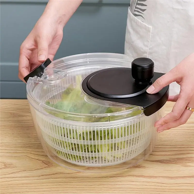 Fruit And Veggie Dryer Salad Spinner Hand Dehydrator, Clear Bowl With Built-In Strainer, Easy To Clean Kitchen Tool