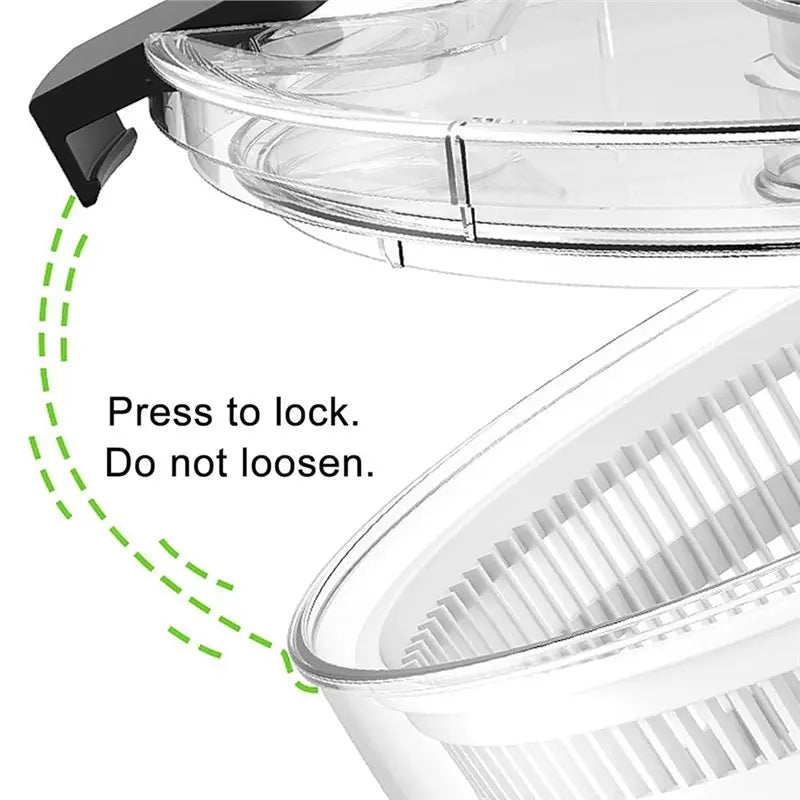 Fruit And Veggie Dryer Salad Spinner Hand Dehydrator, Clear Bowl With Built-In Strainer, Easy To Clean Kitchen Tool