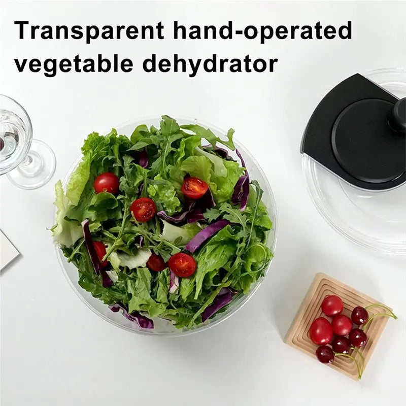Fruit And Veggie Dryer Salad Spinner Hand Dehydrator, Clear Bowl With Built-In Strainer, Easy To Clean Kitchen Tool