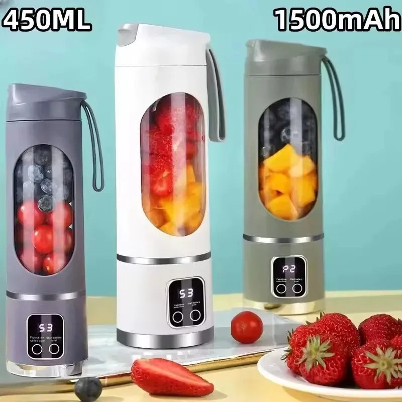 Household Charging MINI Crushed Ice Electric Juicer Powerful Motor 450ML Large Capacity Digital Display Juice Cup