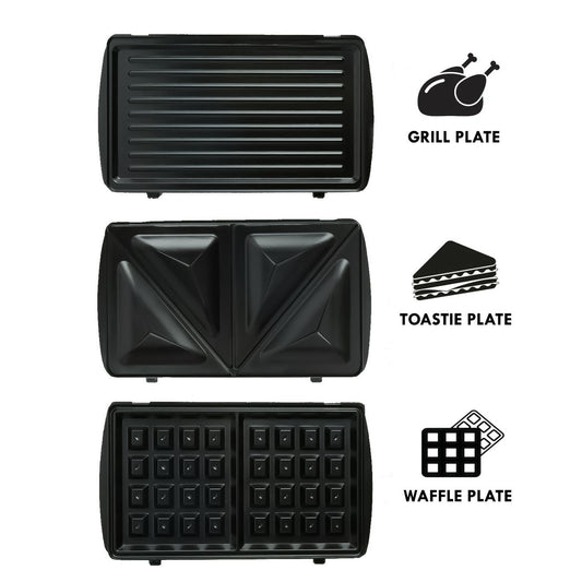 3 in 1 Sandwich Toaster & Waffle Maker 750W Panini Press Toaster Iron Grilled