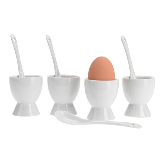 4X Egg Cup Set Breakfast Boiled Eggs Novelty Holders Cups Spoon Kitchn Porcelain