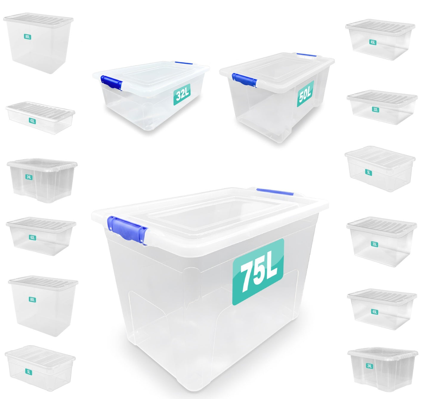 Clear Plastic Storage Box Boxes with Lids UK BRITISH MADE Home Office Stackable