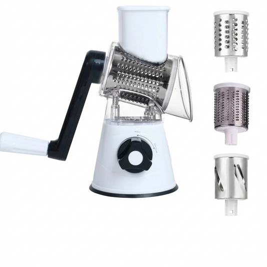 4-in-1 Adjustable Vegetable Shredder and Rotary Slicer on white background